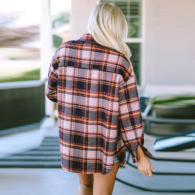 Abrigo Camisa Cuadros Suelta para Mujer - Elegancia Casual de Manga Larga - Image 4