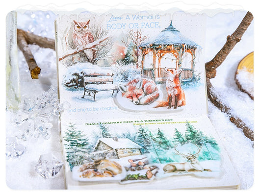 A set of 25 PET stickers featuring winter landscapes, ice castles, deer, wolves, and an ice queen in a snowy fantasy theme. - Image 27