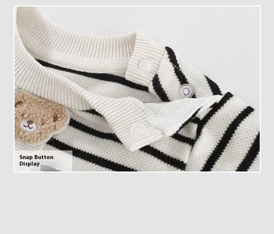 Conjunto de Regalo Elegante para Bebé Niño - Rayas Blancas y Gris - Image 19