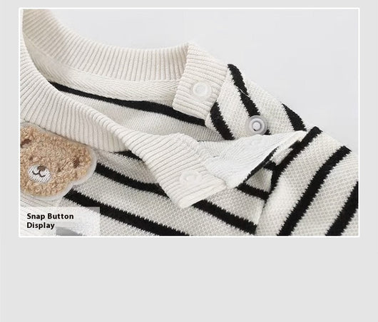Conjunto de Regalo Elegante para Bebé Niño - Rayas Blancas y Gris - Image 19