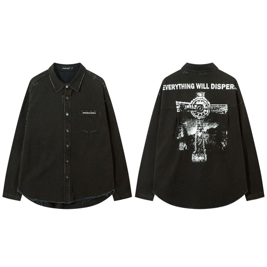 Camisa Denim Desgastado con Estampado Cruzado para Hombre
