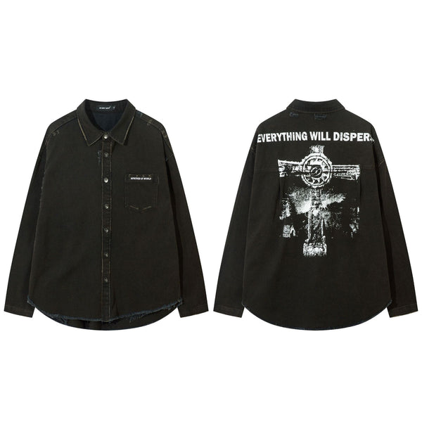 Camisa Denim Desgastado con Estampado Cruzado para Hombre