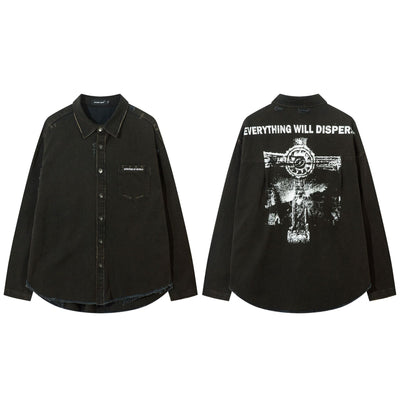 Camisa Denim Desgastado con Estampado Cruzado para Hombre