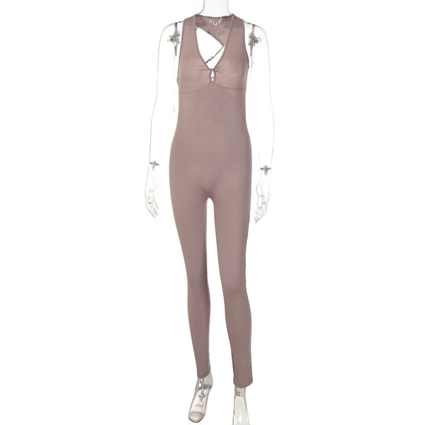 Jumpsuit Deportivo Mujer Escote V Espalda Descubierta Ajustado