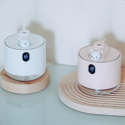 Pink wireless air humidifier with a cute white cat head design, digital display, and transparent water tank. - Image 11