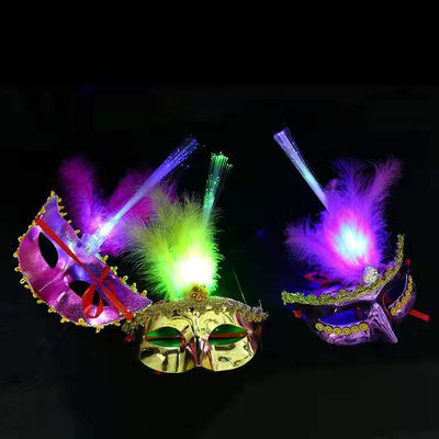 Máscara de Fibra Óptica Luminosa Princesa Mascarada LED con Plumas para Niños - Image 12