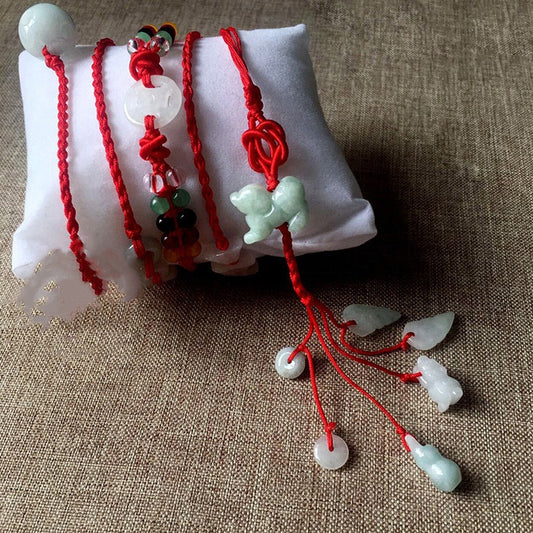 Cinturón Jade Natural Año Nuevo Rojo Tejido a Mano - Image 2