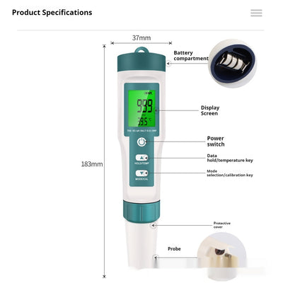 Medidor de Calidad de Agua 7 en 1 - Probador Digital TDS y pH - Image 7