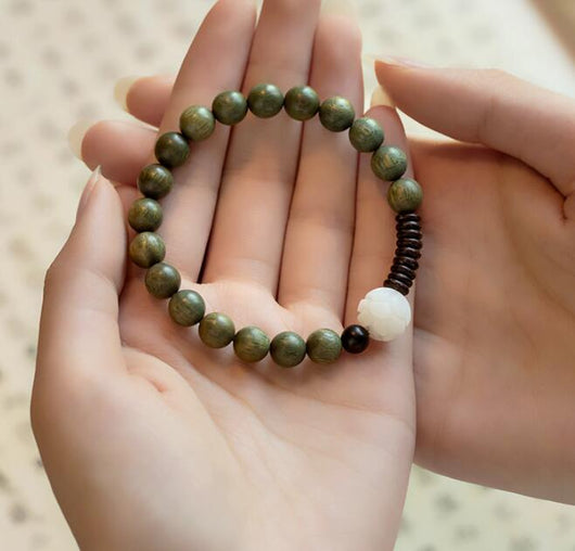 Pulsera Budista de Sándalo Verde y Loto Bodhi Blanco - Estilo Étnico - Image 10