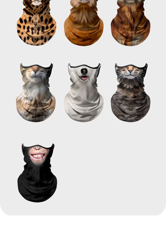 Yellow cat face ice silk neck gaiter with ear loops, designed for sun protection during outdoor sports like cycling. - Image 11