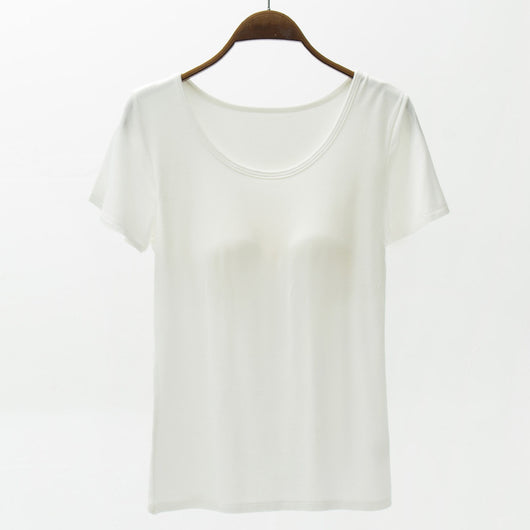 Camiseta Modal Mujer Manga Corta con Refuerzo de Pecho Color Sólido - Image 7