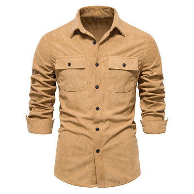 Camisa Slim Fit de Pana Manga Larga Colores Sólidos para Hombre - Image 18