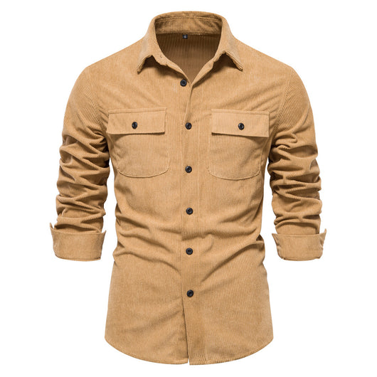 Camisa Slim Fit de Pana Manga Larga Colores Sólidos para Hombre - Image 18