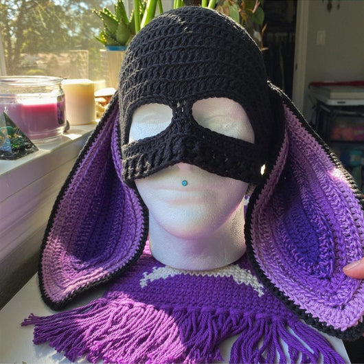 Gorro de Punto Artesanal con Orejas de Conejo, Diseño Divertido con Máscara de Un Ojo y Cuernos - Image 21