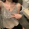 Camiseta Escote V con Detalles Brillantes
