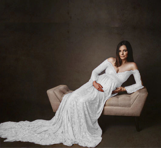 Vestido Premamá Largo con Encaje y Volantes Elegante - Image 3