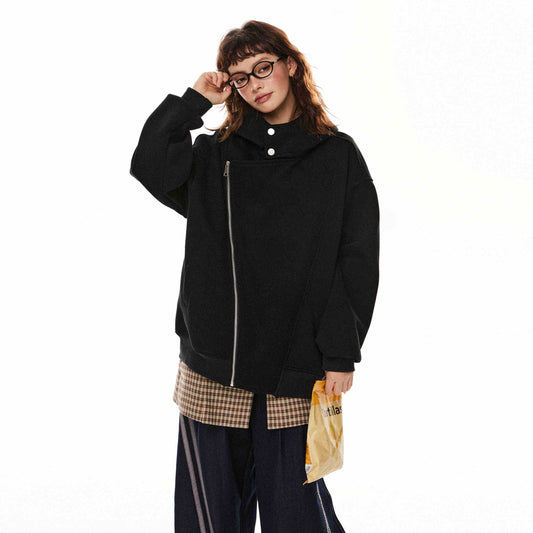 Sudadera Cardigan Irregular con Doble Cierre - Estilo Retro Casual para Mujer