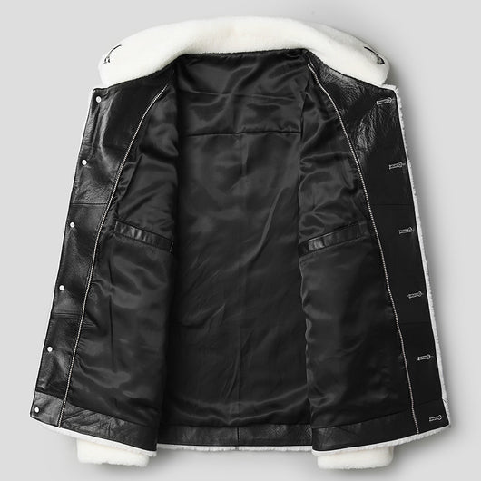 Chaqueta de Piel de Cordero Blanca con Textura de Grano - Image 3