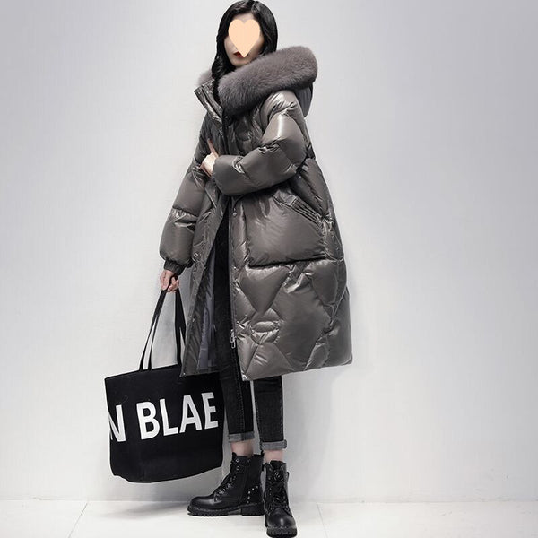 Chaqueta Acolchada Oversized con Capucha y Cuello de Piel - Tallas Grandes