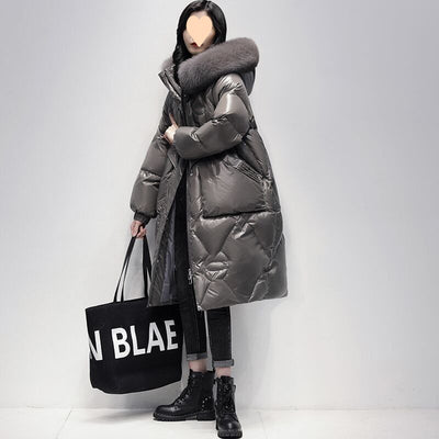 Chaqueta Acolchada Oversized con Capucha y Cuello de Piel - Tallas Grandes