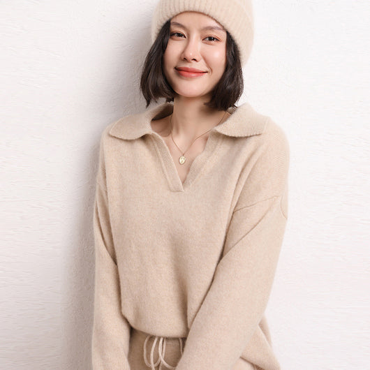 Suéter Polo Cashmere Suelto de Manga Corta para Mujer - Image 3