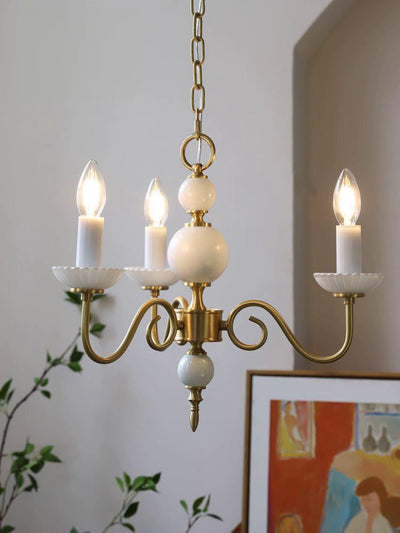 Lámpara Colgante Vintage Francesa Cristal Lechoso con Detalles en Cobre - Image 9
