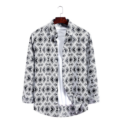 Camisa Estampada de Manga Larga con Patrón de Olas - Tallas Grandes - Image 9