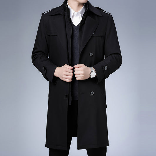 Chaqueta Cortavientos Doble Botonadura con Forro de Lana Desmontable para Hombre - Image 10