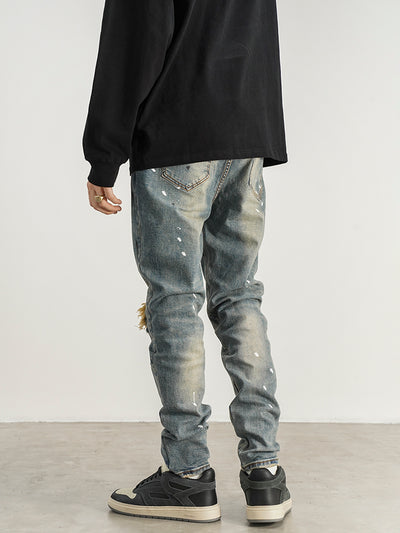 Jeans Slim Fit con Detalles de Tinta Salpicada y Parches Rotos - Image 4