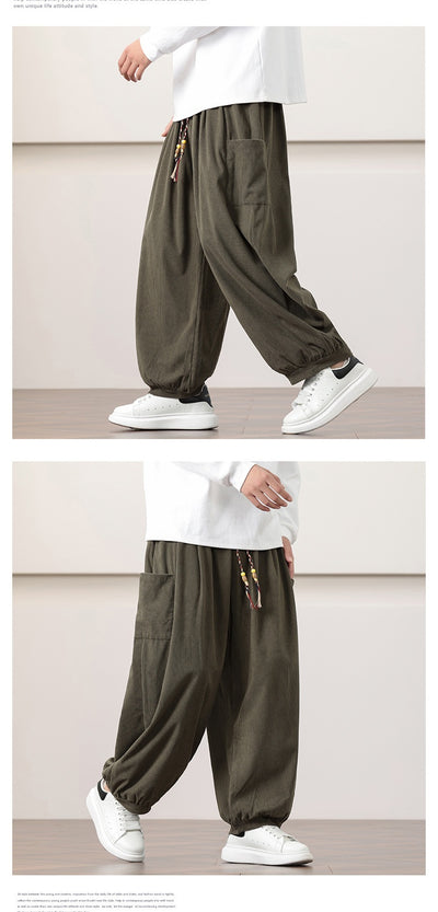 Pantalones Harem de Pana Otoño Estilo Chino para Hombre - Image 14