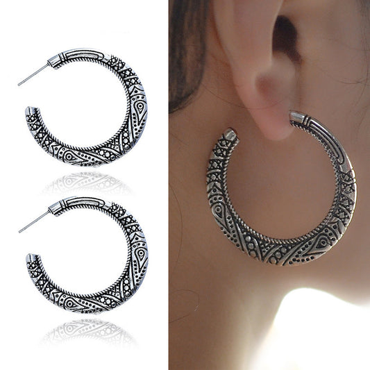 Aretes Vintage Grabados en C - Aleación Elegante - Image 2