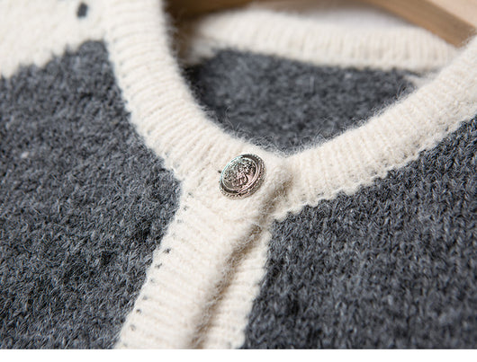Cardigan Corto de Alpaca con Contraste Geométrico para Mujer - Image 9