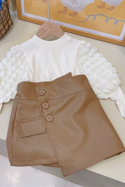 Conjunto Elegante para Niña: Falda y Blusa de Encaje de Manga Larga - Image 2