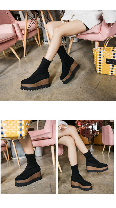 Botas Plataforma Wedge Punta Cuadrada con Stretch - Image 16