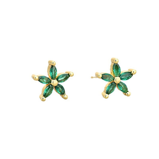 Aretes de Piedra de Caballo con Flor de Cinco Pétalos y Diamantes de Color - Image 5