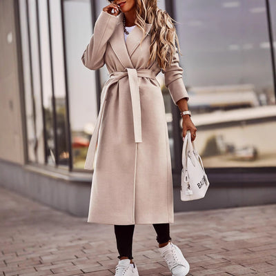 Abrigo de Lana con Cordones y Cuello en V para Otoño e Invierno - Image 4
