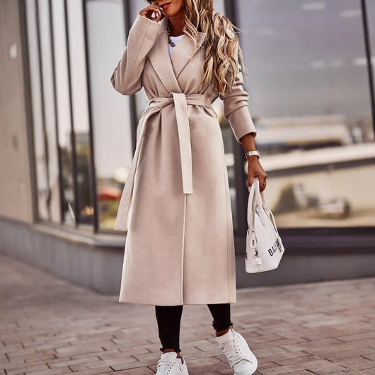 Abrigo de Lana con Cordones y Cuello en V para Otoño e Invierno - Image 4