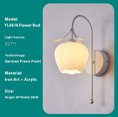 Lámpara de Pared Estilo Crema Flor de Orquídea para Mesita de Noche - Image 13