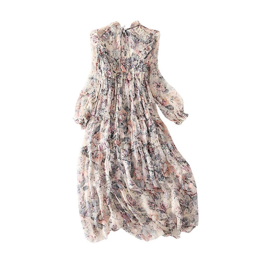 Vestido Largo de Seda con Manga Larga y Estampado Reductor de Cintura para Fiestas - Image 8