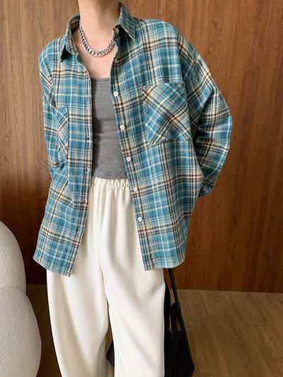 Camisa de Algodón Peinado Estilo Vintage a Cuadros Manga Larga - Image 20