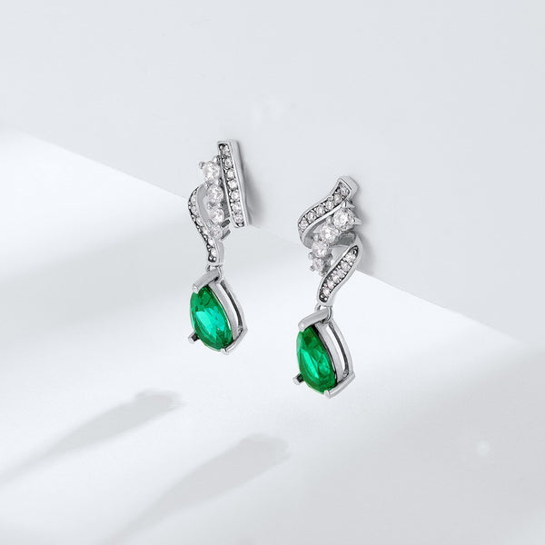 Aretes de Plata S925 con Esmeralda para Mujer