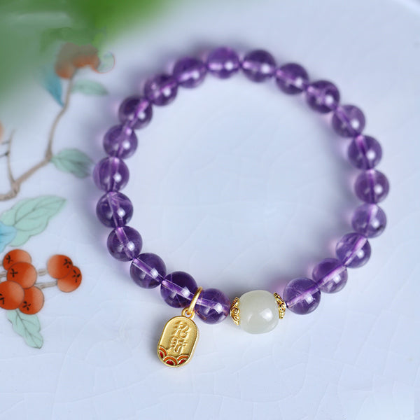Pulsera de Amatista con Cuentas Naturales para Mujer