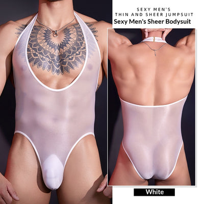Body Masculino Elegante Cuello Halter en Seda Semitransparente - Image 6