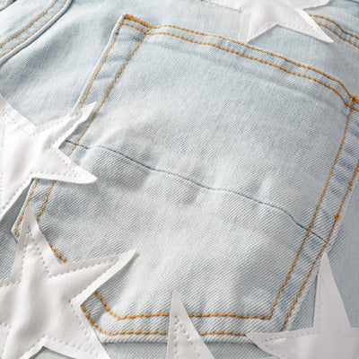 Pantalones Vaqueros de Cuero con Parches Rasgados y Diseño Pentagram - Image 4