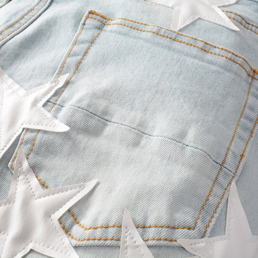 Pantalones Vaqueros de Cuero con Parches Rasgados y Diseño Pentagram - Image 4