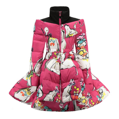 Abrigo Infantil de Plumón Europeo con Diseño Estampado y Lazo en la Cintura - Image 5