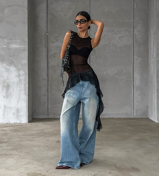 Top Maxi de Tul Negro con Volantes - Image 16