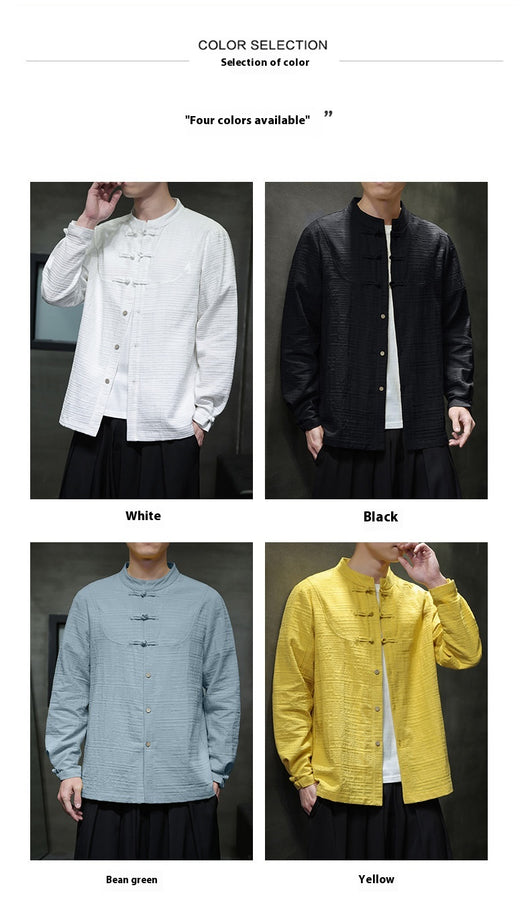 Camisa Retro Tang Chino - Algodón y Lino con Cierre Tradicional para Hombre - Image 12