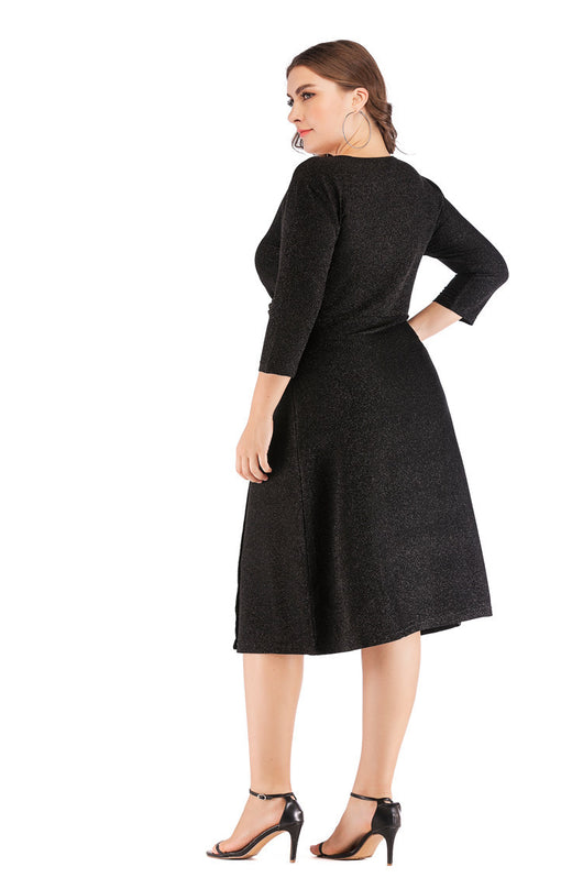 Vestido de Fiesta Midi en Seda Brillante con Escote V y Cintura Alta - Tallas Grandes - Image 18