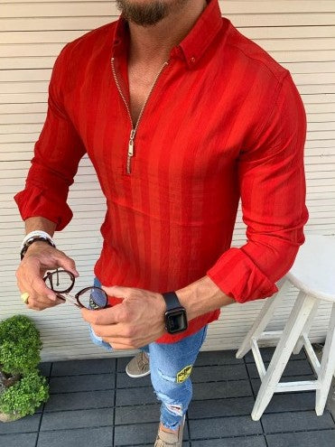 Camisa Casual de Rayas con Solapa y Cierre - Image 12